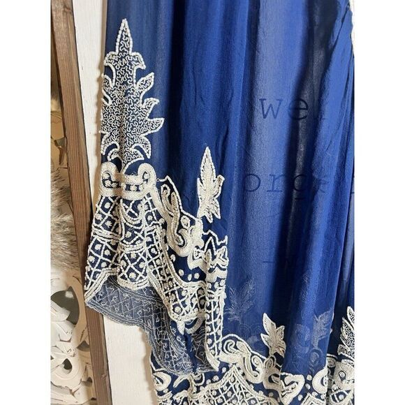 Faust Sheer Bohemian Blue white sleeve Beaded cuffs & collar size XL Or 2. Dd - Picture 2 of 9
